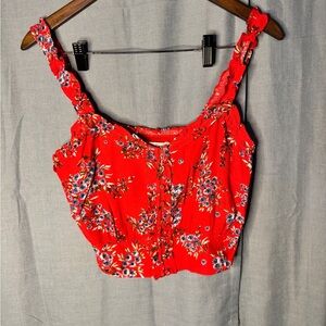 Astr Red Floral Crop Top